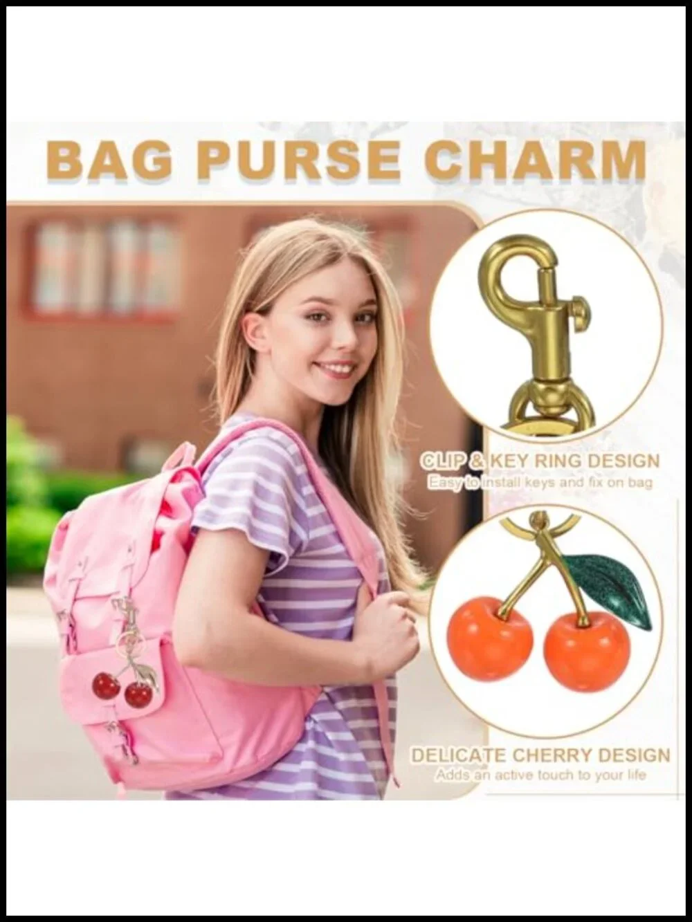Cute Cherry Keychain with Key Ring and Clip - Metal Resin Keychain Decorative